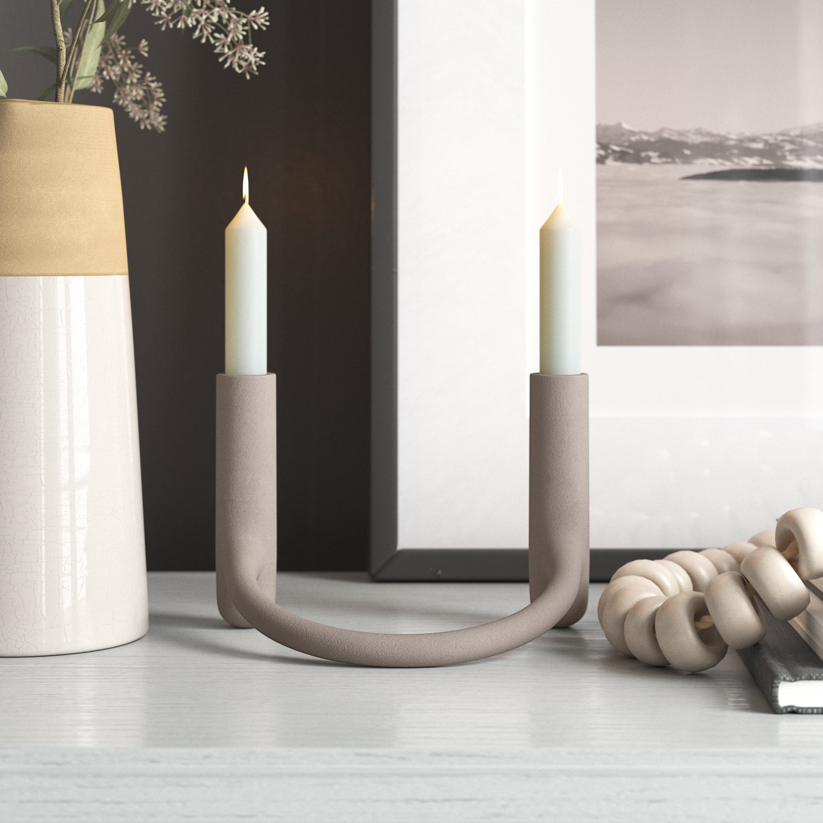 Aluminum Candlestick Holder, Off White