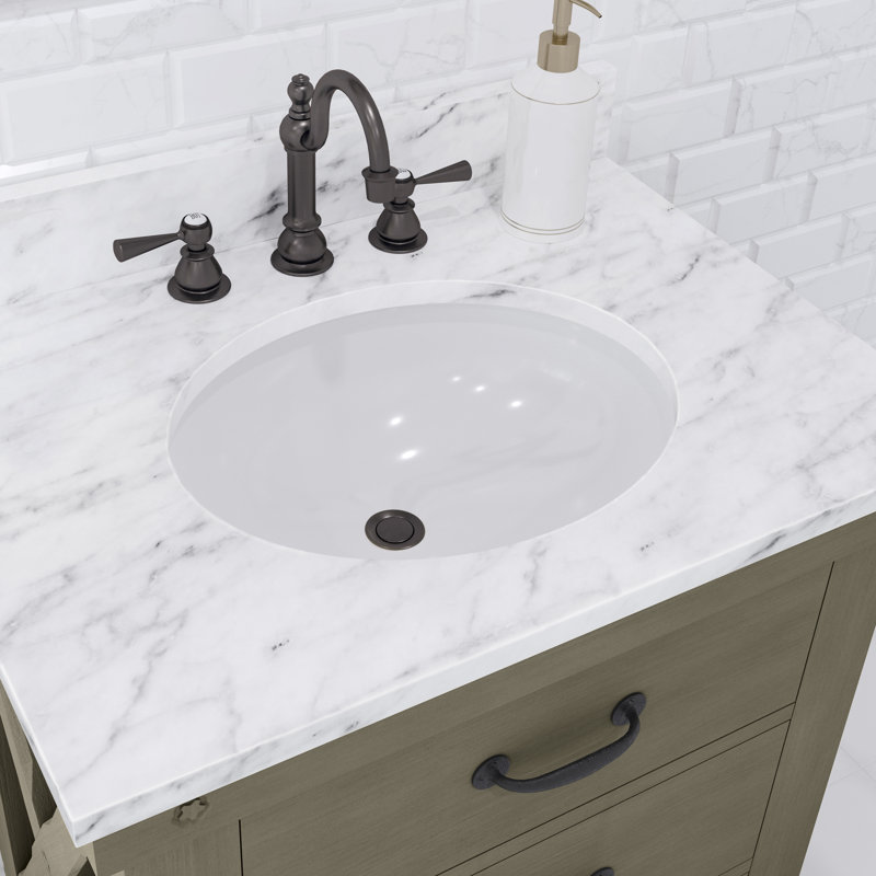 Jessen 30'' W Single Vanity, Carrara White, Rostic Sienna