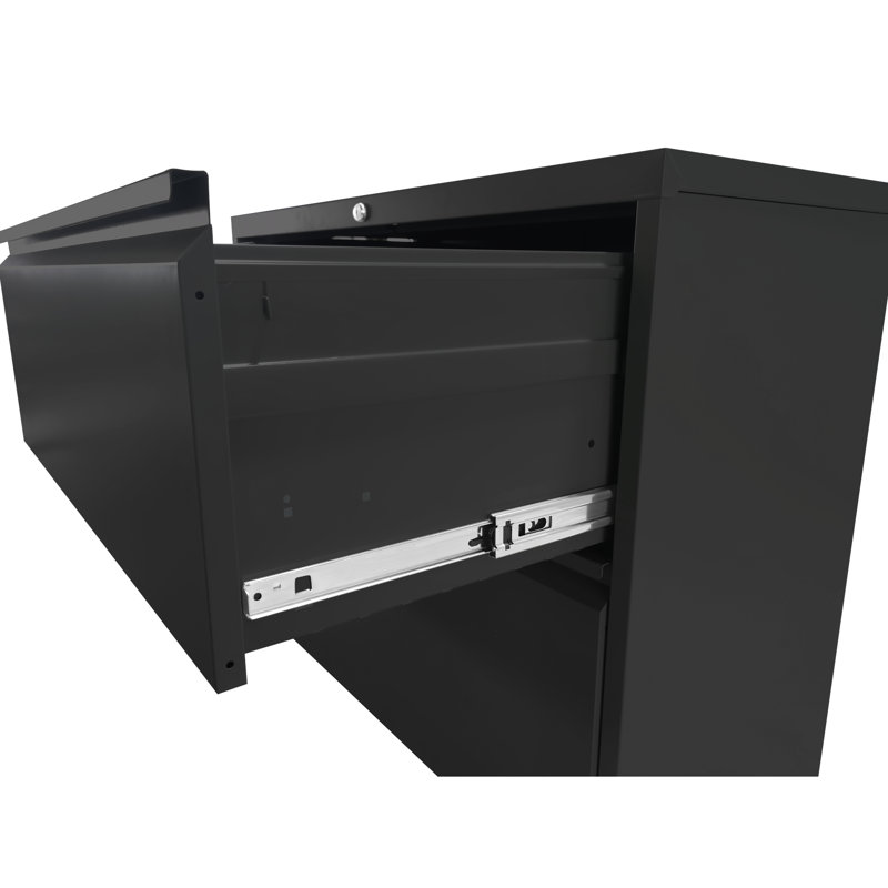3 Drawer Office Filing Cabinet, Lockable, Black Metal Construction 3 Cabinet With Lock, Black, For Business, Black