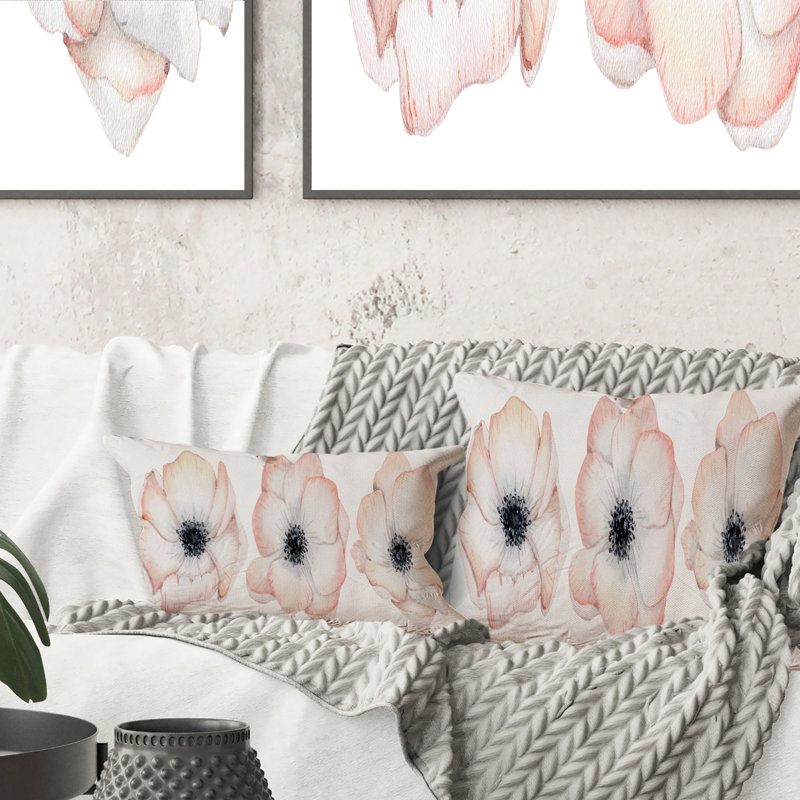 Coussin Watercolor Anemone Rose Flowers - Traditional