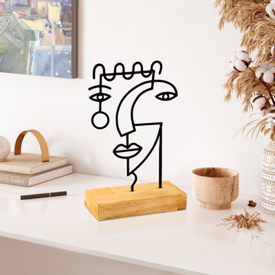 Élégant objet décoratif, métal noir et base en bois, 11,0 x 3,1 x 6,7 pouces | 100% métal (épaisseur: 0,06 po) et 100% bois (épaisseur: 1,6 po) | Accent élégant pour la décoration intérieure, design moderne et chic