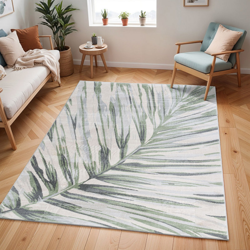 Green Modern Rug, Nature Print Stain-Resistant Easy to Clean Rug For Living, Dining Room, Bedroom, Rectangle 160 x 215 cm