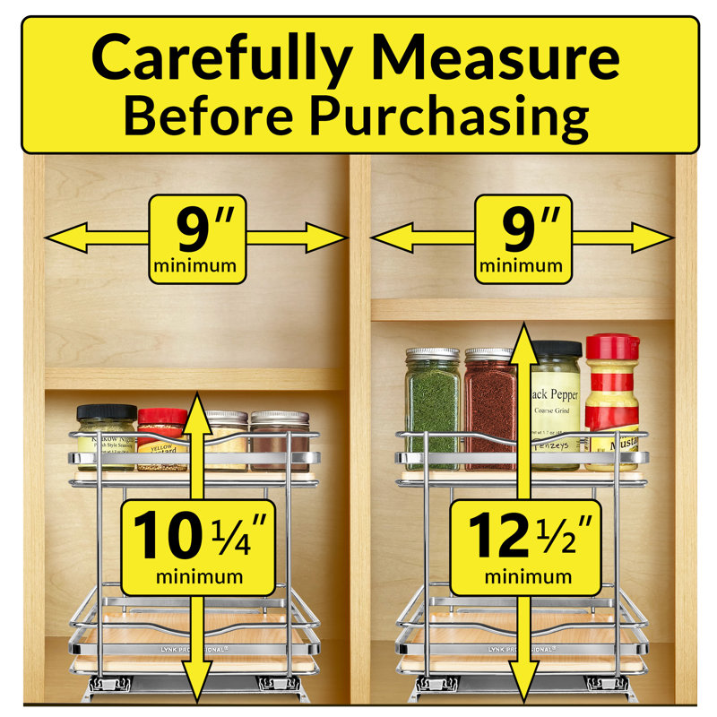 LYNK PROFESSIONAL® Elite Pull Out Spice Rack Organizer for Cabinet - Tier, Chrome, 9.18" H x 8.25" W x 10.32" D