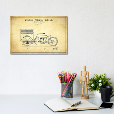 William S. Harley Three Wheel Truck Patent Sketch (Vintage) by Aged Pixel - Wrapped Canvas Print