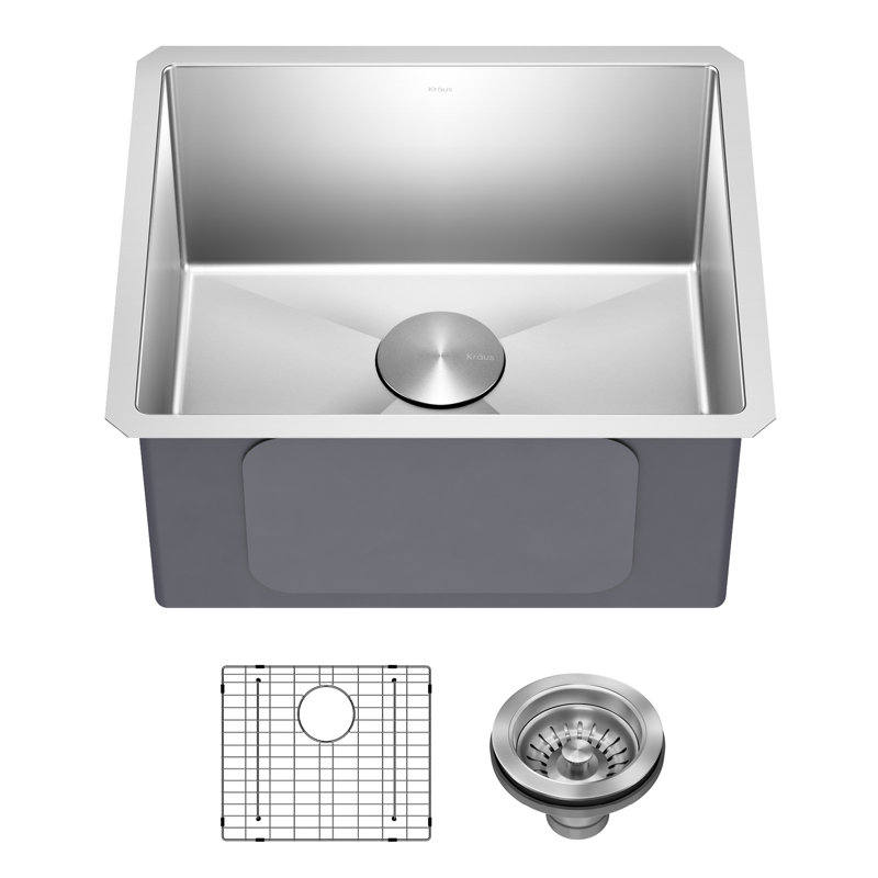 KRAUS Standart Pro Undermount 16 Gauge Stainless Steel Bar Kitchen Sink, 10" H x 18" W x 21" L, Single Bowl
