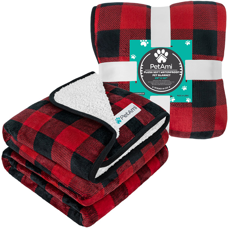 Medium Red Plaid Waterproof Sherpa Fleece Pet Blanket