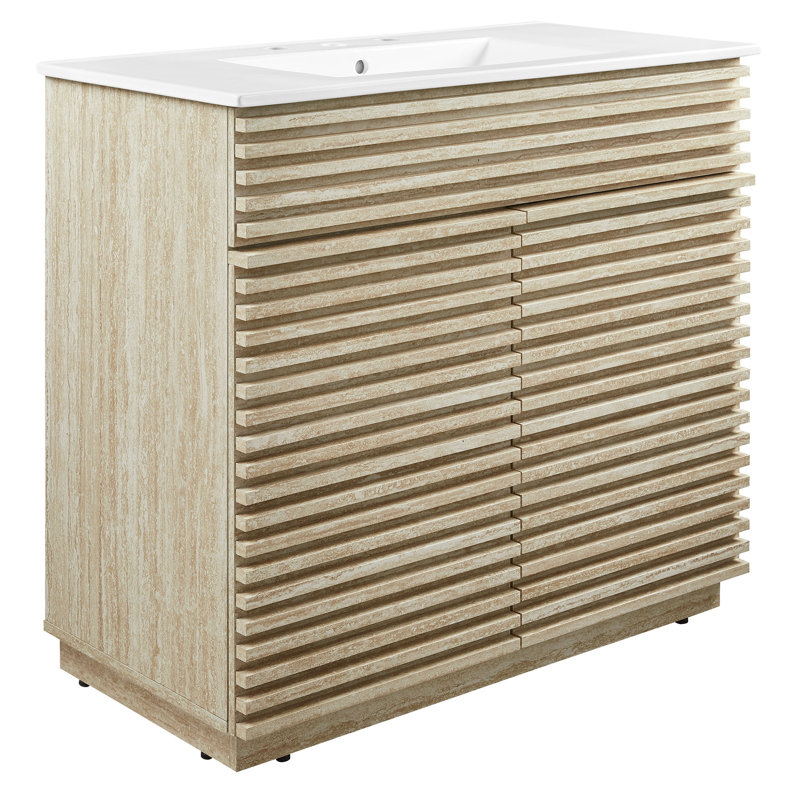 Meuble-lavabo en faux travertin avec lavabo 36 po Render
