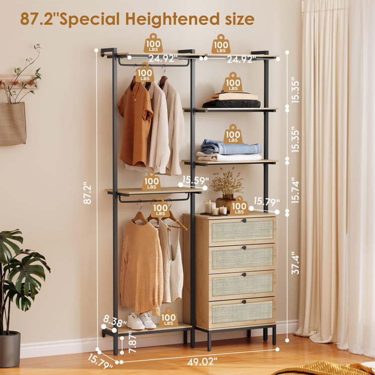 Tathan 55'' Freestanding Wardrobe Rack with 2 Drawers 17 Stories