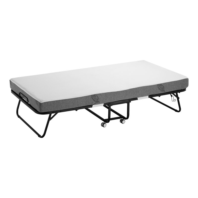 Lit simple escamotable avec matelas en mousse à mémoire de forme - Structure de lit d'invité pliante robuste avec roues