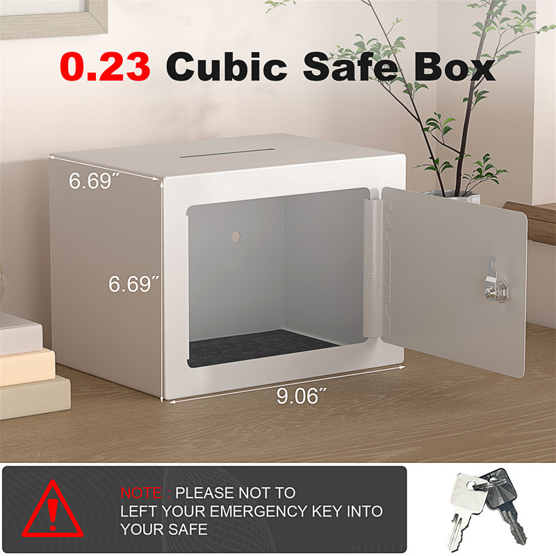 Secure Safe With Key And Password Money Home Safe, White