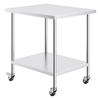 SUS201 Stainless Steel Work Table 30 x 18 x 38 Inch 1 Piece Silver with 4 Swivel Casters