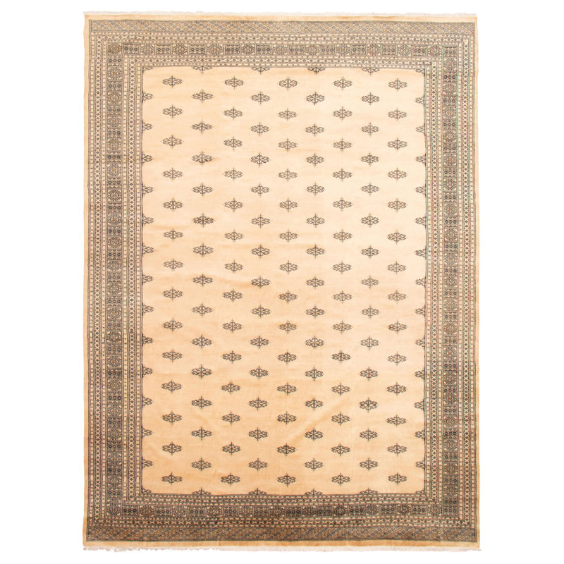 Tapis ivoire en laine noué à la main de conception unique 9 pi 11 po x 12 pi 10 po New Age
