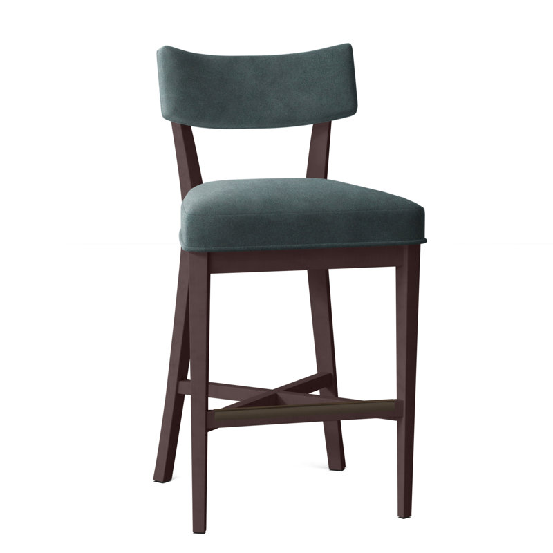 Juliet Upholstered Stool with Solid Wood Frame, Montego Bay, Perigold Piccadilly Stripe Patina, Bar Stool (29.5" Seat Height)