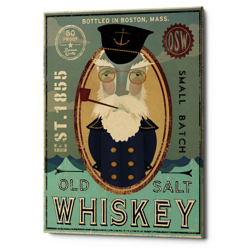 «Fisherman III Old Salt Whiskey» par Ryan Fowler, art mural sur toile, H 26 po x l 18 po x P 0,75 po