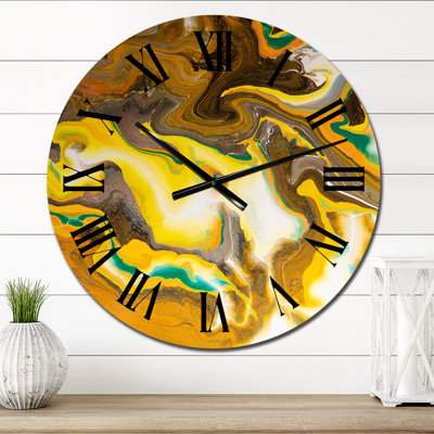 Bright Khaki and Yellow Marble Art - Modern Wall Clock