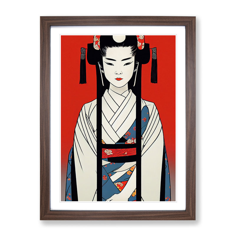 Awesome Geisha - Single Picture Frame Painting, 46cm H x 34cm W x 2cm D, Walnut Framed
