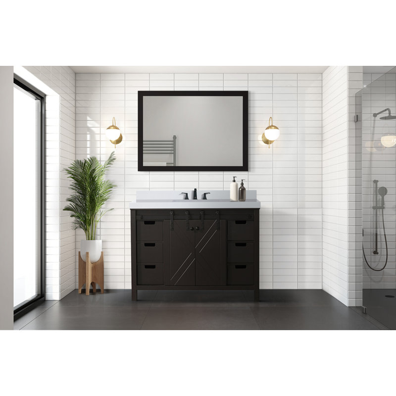 Marsyas 48" Brown Freestanding Vanity Cabinet with Barn Doors