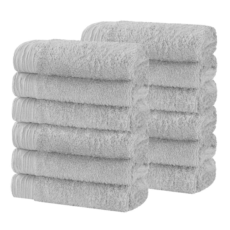 Ensemble de serviettes en rayonne de bambou et en coton mélangé hypoallergénique, Platine, Gant de toilette - paquet de 12