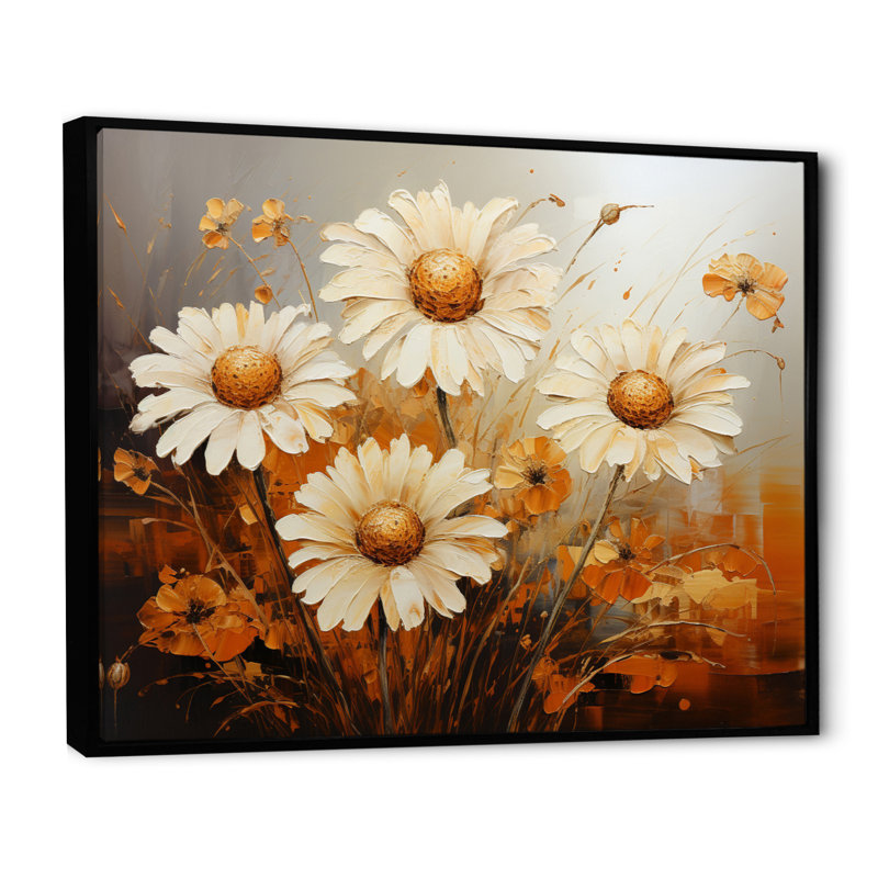 «Daisies Golden Daisies Pointillism II», reproduction sur toile, 12" H x 20" W, Cadre flottant noir