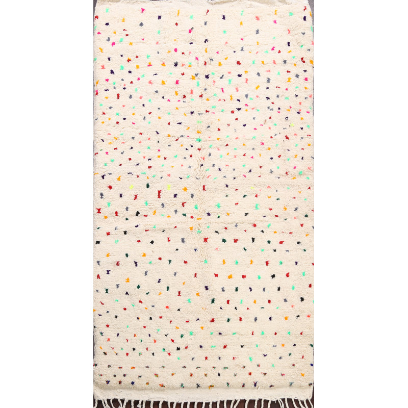 Ivoire Tapis décoratif en laine de conception unique 4 pi 1 po x 6 pi 4 po noué à la main New Age