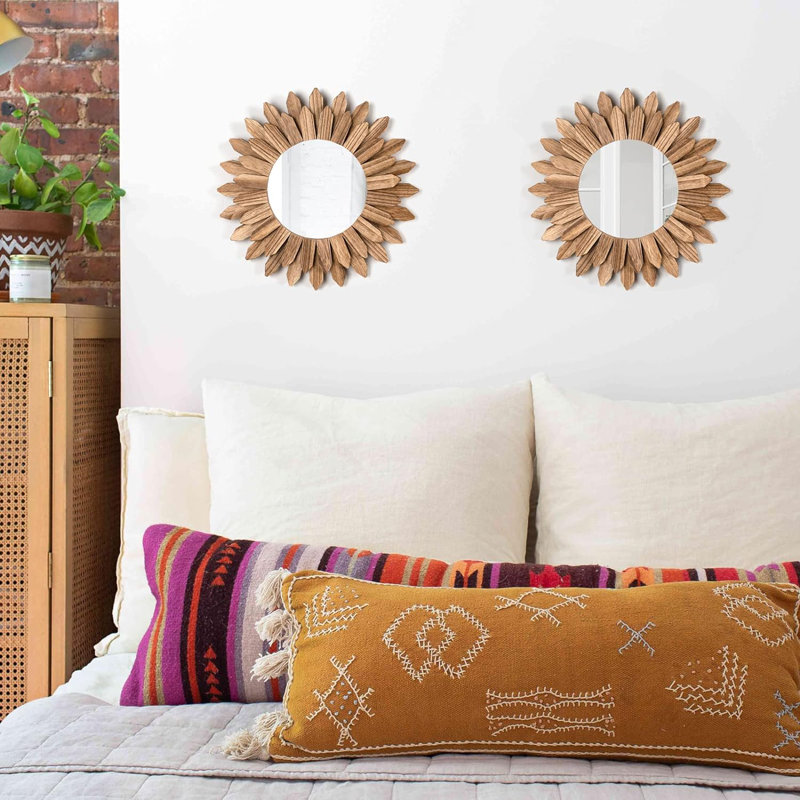 Boho - ensemble de 2 miroirs muraux décoratifs en bois rustique 12 po