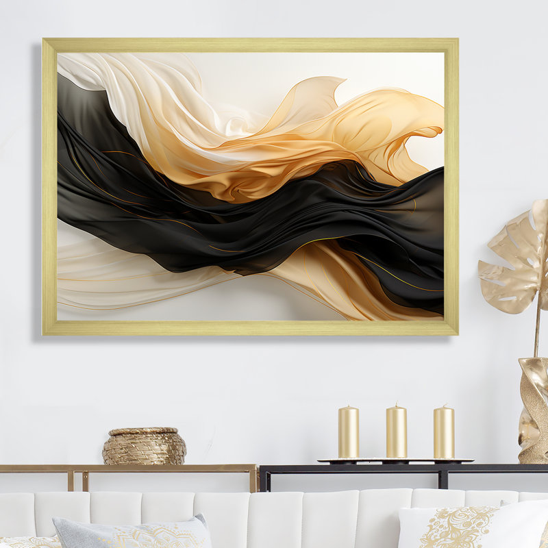 Art mural, impression sur toile, formes abstraites, Cadre doré simple, H 24 po x l 32 po x P 1 po