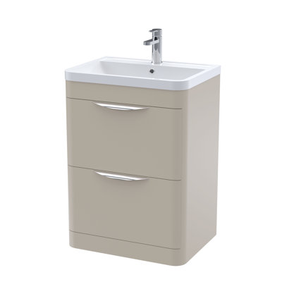 nuie Parade 600mm Pebble Grey 2 Drawer Floor Standing Vanity Unit With Polymarble Basin