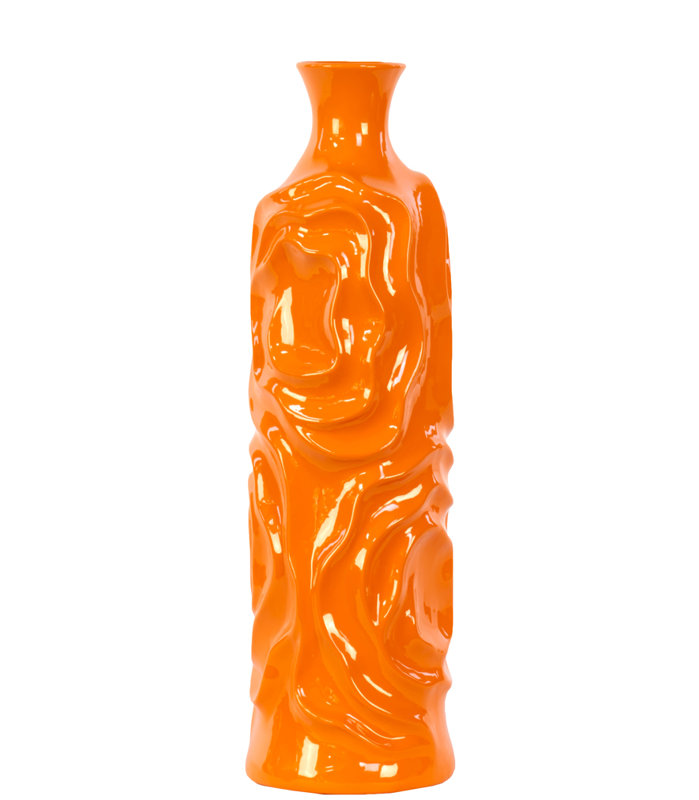 Vase de table rond en céramique, 12" H x 3,75" L x 3,75" D, Orange