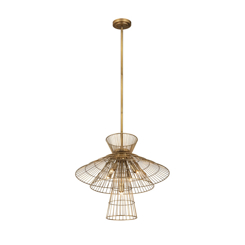 Bowry 6 - Light Dimmable Geometric Chandelier, Rubbed Brass