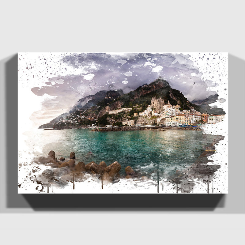Landscape Amalfi Italy Mountain Coast - Wall Art, Wrapped Canvas, 29.7cm H x 42cm W