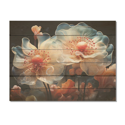 Red And White Coral Underwater Bouquet I - Coastal Coral Under Water Wood Wall Art On Natural Pine Wood