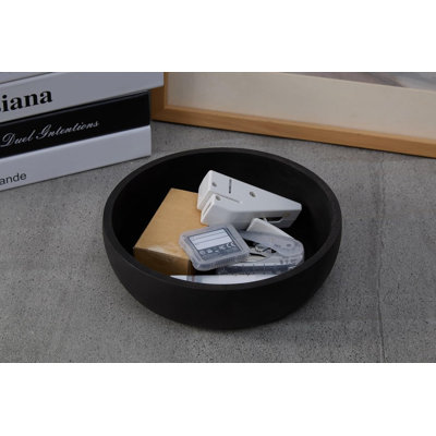 Grand bol à clés en béton de 7,9 po pour décor de table de vestibule - Bol à clés décoratif industriel et minimaliste pour clés - Noir anthracite - Texture lisse - Scellé et durable