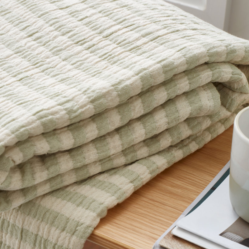 Cotton Muslin Stripe 150x200cm Blanket Throw, Green