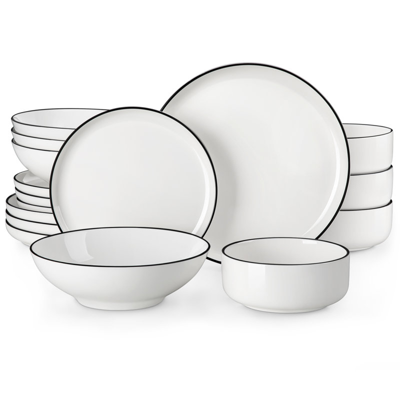 16 Pieces Dinnerware Set, Round Plate With Vertical Edge, Plain White, Dinner Plate, Dessert Plate, Bowl And Soup Plate, Serve For 4 Person, Microwave Friendly And Dishwasher Friendly