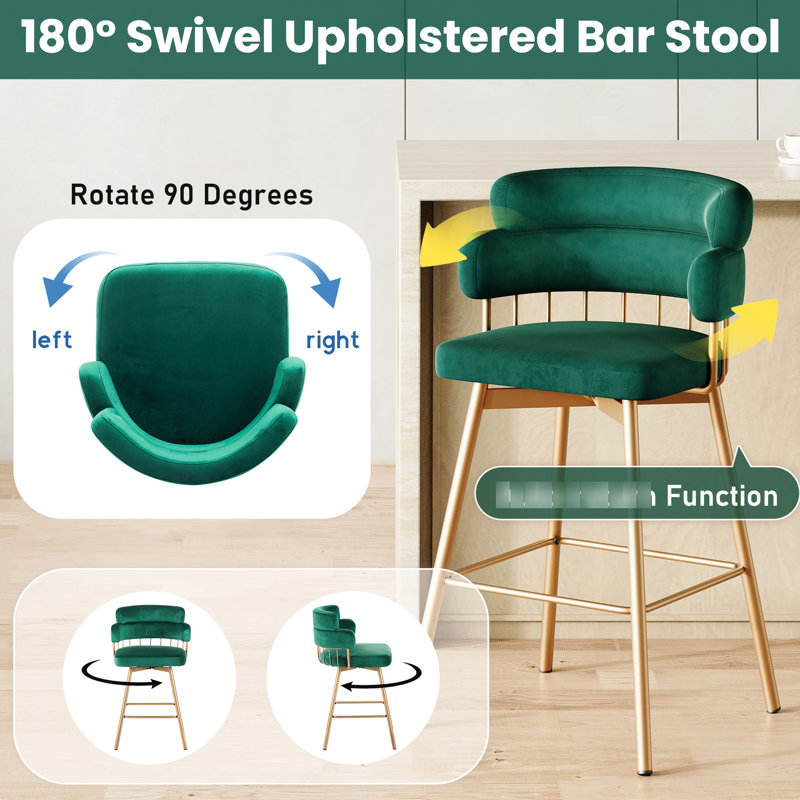 26 po de hauteur, 180 pivotants, tabourets de bar, 2, îlot de cuisine, café, pub, structure en fer, matériau, support de 300 lb, glissières en plastique, conception à dossier bas, capacité de poids, fonctionnalité