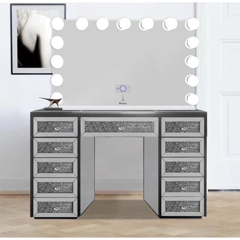Ensemble coiffeuse Hollywood avec miroir, Blanc, H 33,5 po x l 43,5 po
