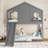 House Bunk Bed with Slide, Storage Shelves & Window-122581943
