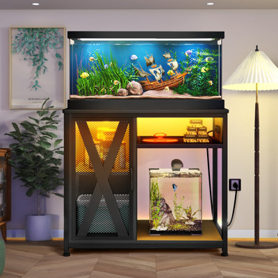 Deshayla Rectangle Aquarium Stand with Power Outlets & LED Light