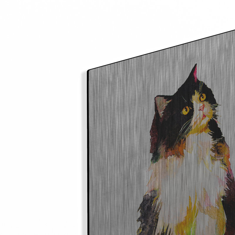 «Watercolor Cat On Table B» par Jean Plout, art mural en métal, H 24 po x l 16 po