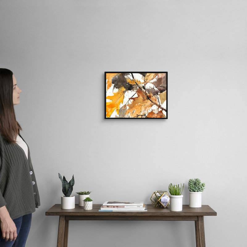 «Watercolor Autumn Leaves I», art mural sur toile, H 14 po x l 18 po, Toile encadrée noire