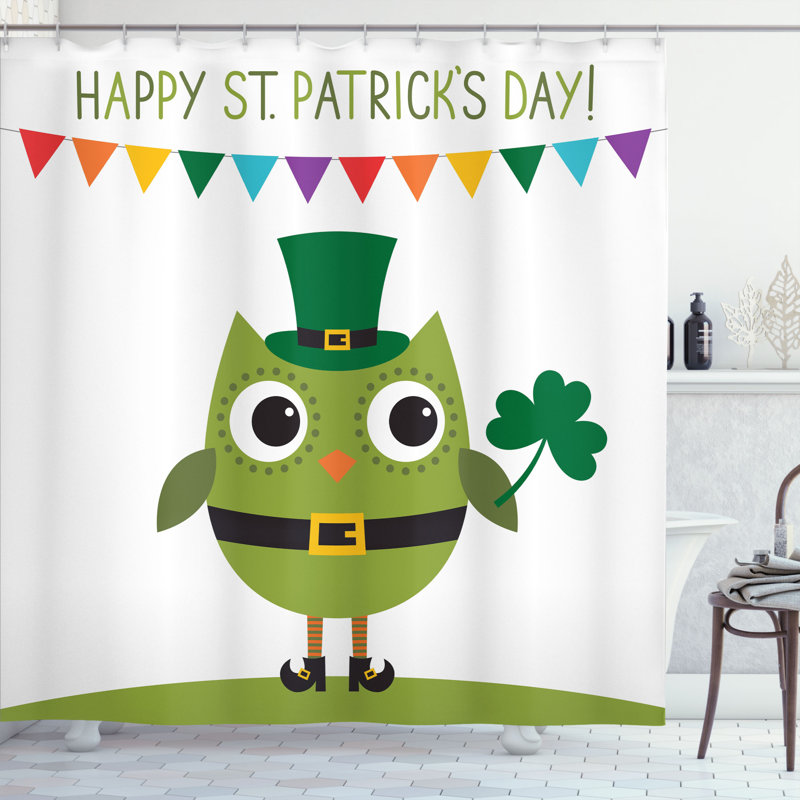 Rideau de douche hibou avec farfadet de voeux st. patrick de saint-valentin pour une soirée trèfle, H 70 po x l 69 po
