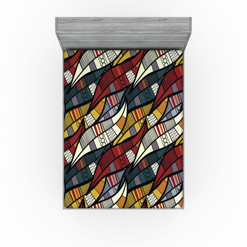 Drap-housse Ambesonne, paquet de 2, Formes géométriques brunes / jaunes / noires, Drap-housse très grand californien