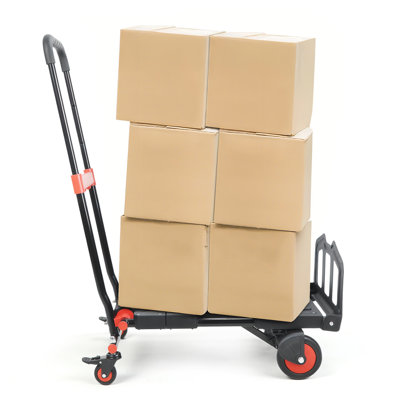 3 In 1 Folding Hand Truck, 150kg Capacity, Heavy Duty Hand Truck Trolley with Retractable Handle, 4 Wheels, 3 Gears Adjustable Camping Shopping Cart for Moving Items, Luggage, Warehouse