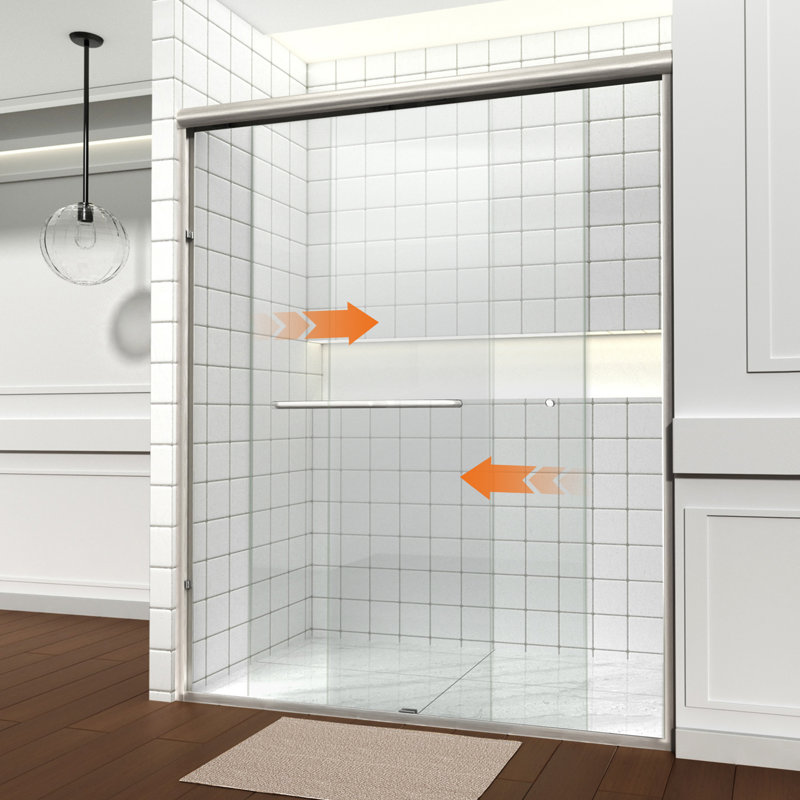 56" to 60" W x 72" H Semi-Frameless Double Sliding Shower Door with Easy-to-Clean Coating, Adjustable Width Bypass Bath Enclosure featuring 1/4" Tempered Glass, Brushed Nickel
