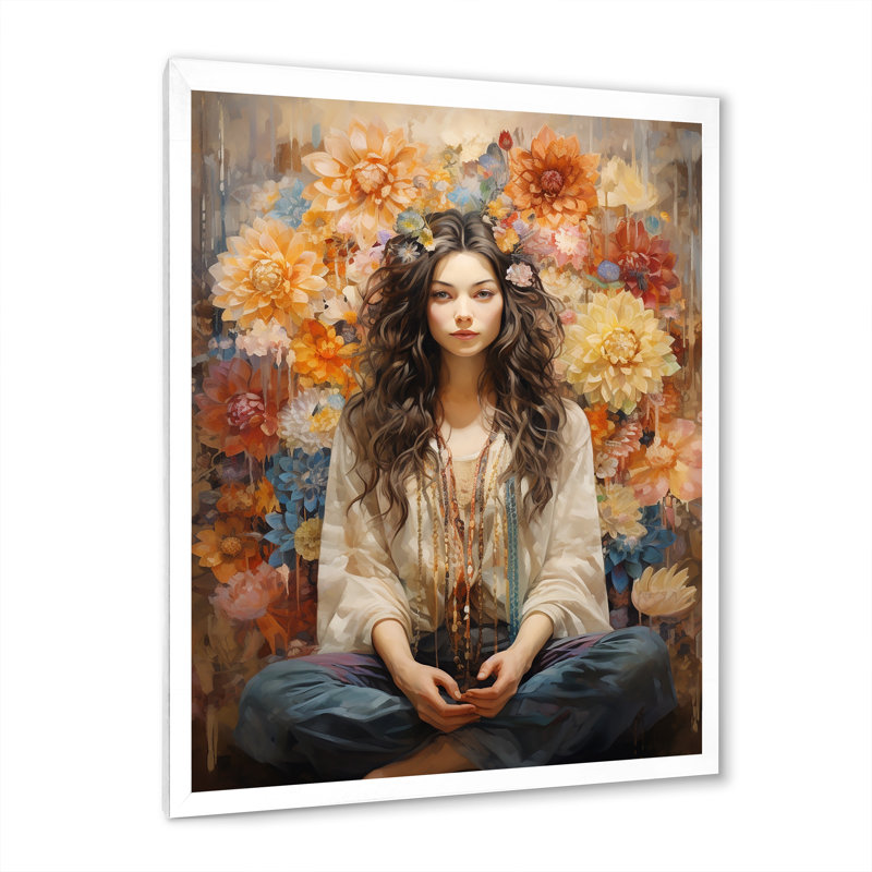 Coral Beige Meditation Mindful Awakening, reproduction d'art sur toile, H 32 po x l 24 po x P 1 po, Cadre photo blanc