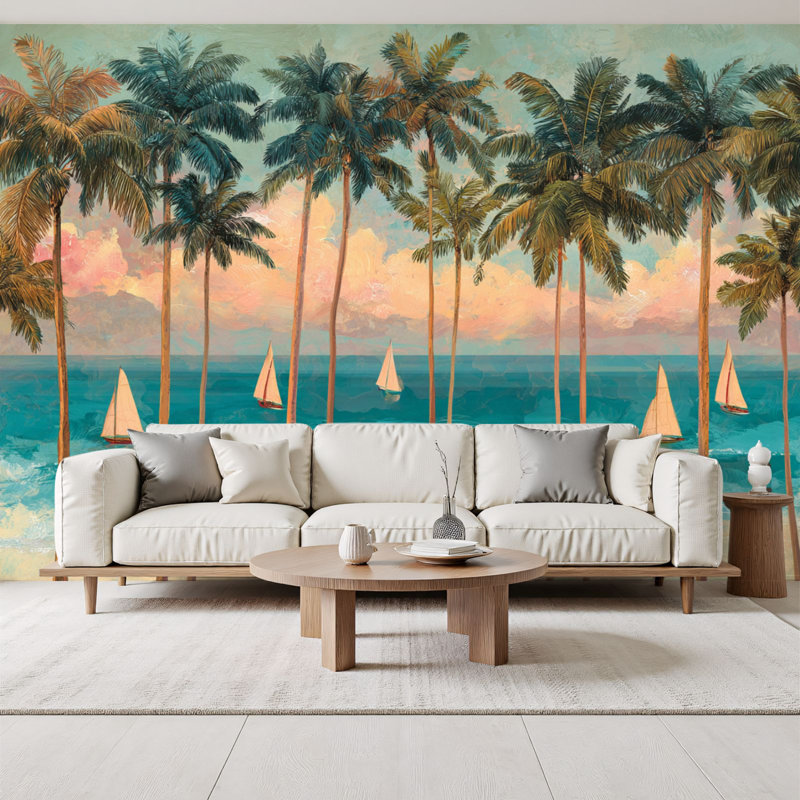 Papier peint adhésif de plage Serene Tropical, L 96 po x l 69 po