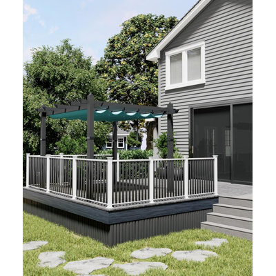 Outdoor Retractable Pergola Aluminium Pergola Canopy with Adjustable Roof, Upgraded Faux Wood Grain Modern Metal Patio Pergola for Deck, Backyard Garden, Porch, Grape Trellis
