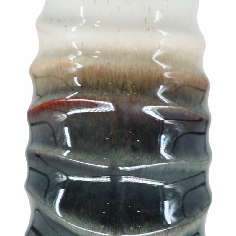 Modern Sculptural Stoneware Vase with Elongated Textured Form and Contemporary Rippled Design for Decorative Display