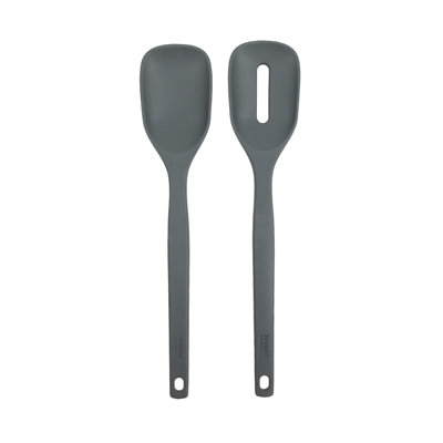 Tovolo Elements Silicone Mixing and Slotted Spoon Set of 2 for Non-Stick Cooking, Charcoal