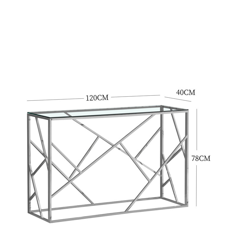 Abishek Glass Top Console Table, Silver